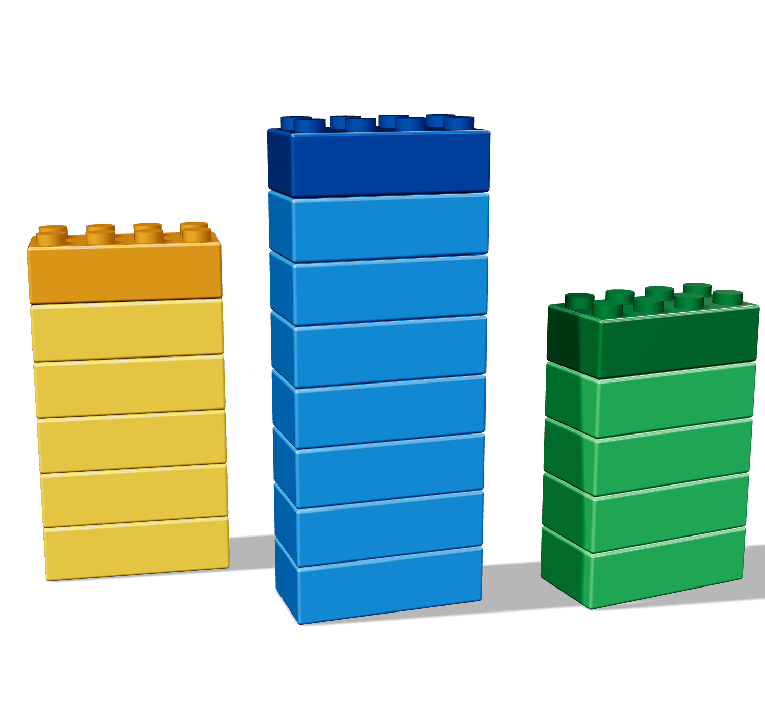 Torres de blocos de montagem em três cores